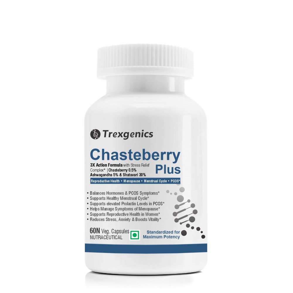 Trexgenics CHASTEBERRY PLUS Women's health formula with Chasteberry, Ashwagandha & Shatavari (60 Vcaps) (Pack of 1)