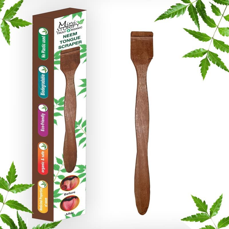 Mini Storify - Natural & Pure Neem Wood Tongue Cleaner - Neem Tongue Scrapper for Adults & Kids - Organic Neem Wood Oral/Mouth Cleaning