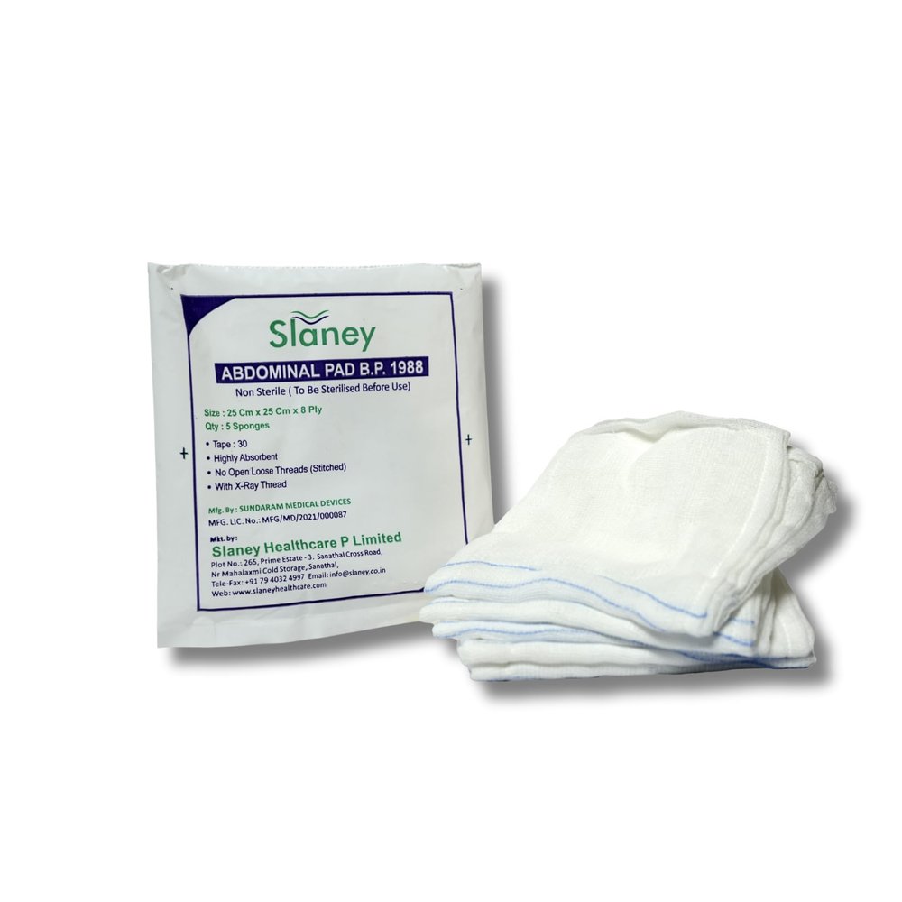 Abdominal Mop Sponge 2525cm, 8-Ply | Pack of 5 | Non Sterile Surgical Sponge for Absorption & Wound Care | Laparotomy Sponge for Operation Theatre Use