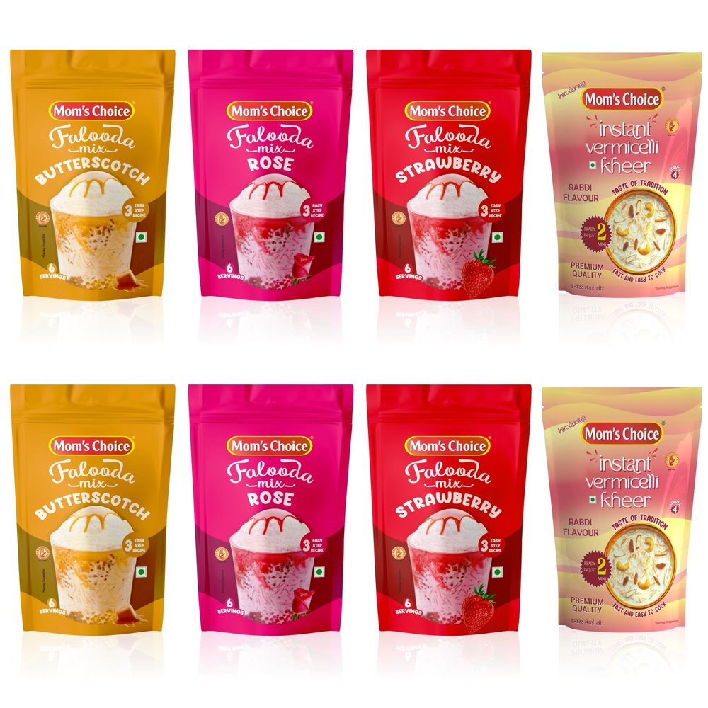 Mom's Choice Pack of 8 (Mix Falooda 2 pkt Rose & 2 pkt Butter Scotch & 2 pkt Strawberry (Each 200gm) & Instant 2 pkt Rabadi Vermicelli Kheer (Each 85gm))