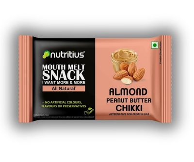 Nutritius Almond Peanut Butter Chikki 125g (Pack Of 12) + 1 FREE Surprise Chikki (26g) | Nutritious Bar, No Added Preservatives and Colours | Gajak | Sweets | Gazak