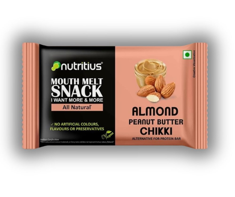Nutritius Almond Peanut Butter Chikki 125g (Pack Of 12) + 1 FREE Surprise Chikki (26g) | Nutritious Bar, No Added Preservatives and Colours | Gajak | Sweets | Gazak