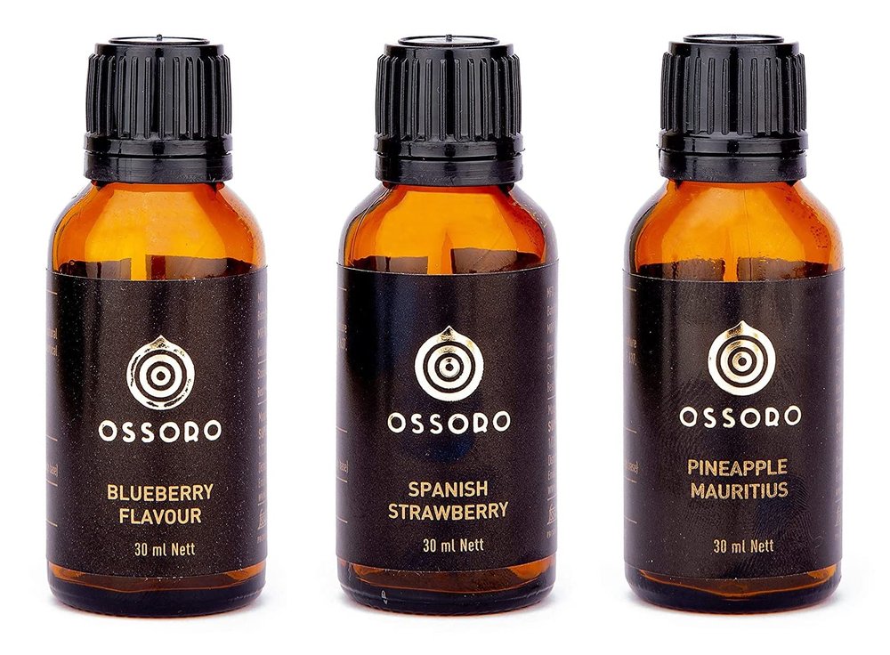 Ossoro Blueberry, Spanish Strawberry and Pineapple Mauritius Flavour Combo (Pack of 3) 30ml Each/ Glass Bottle