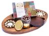 Ghasitaram Gifts Express Delivery Chip n Dip Wooden Tray with T-Lites,Coasters,Choco Almonds Jar & Assorted Bites Box|Sweets|Sweets Gift Pack|Diwali Sweets|Indian Mithai|Diwali Sweets Gift Box view 1