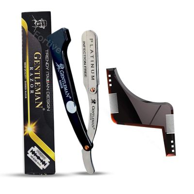 Fortive Gentleman Razor Stainless Steel Straight Edge Barber Razor For Men Well Balanced Sliding Style Weight, Finely Balanced (FREE Blade Inside) (Beard Comb+ Razor)