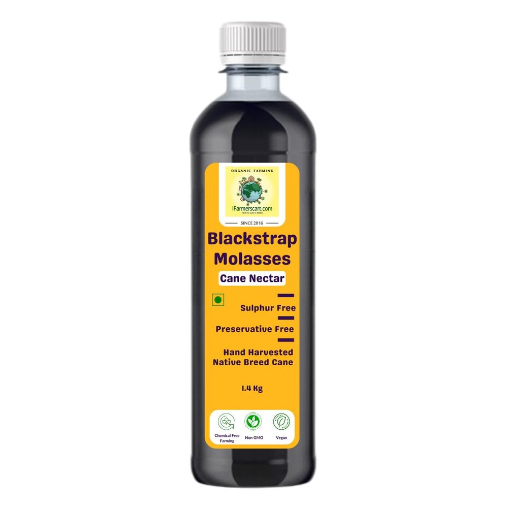 iFarmerscart Organic Sugarcane Blackstrap Molasses 1.4 Kg | Iron & Calcium Boost | Unsulphured | Vegan Gluten-Free and Unprocessed | Cane Nectar Syrup from the Fertile Banks of River Kaveri | Natural Sweetener | Preservative & Thickeners Free | Magne