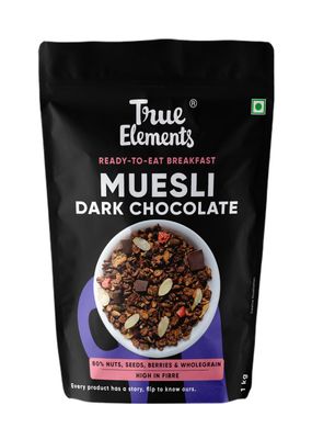 True Elements Dark Chocolate Muesli 1kg | Nuts & Berries Muesli | 13g Clean Protein | 13% Millet | Cereal for Breakfast | Gluten Free Breakfast