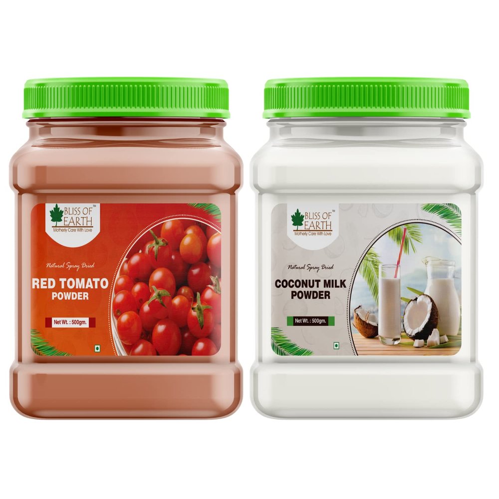 Bliss of Earth Combo of 500gm Red Tomato Powder + 500 Gram Coconut Milk Powder Natural Spray Dried (Pack of 2)