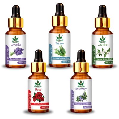 Havintha Natural Essential Oils - Lavender oil, Tea Tree oil, Rose oil, Jasmine oil, Rosemary oil (Pack of 5)