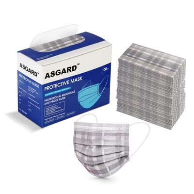 ASGARD Nonwoven Fabric Disposable Surgical Mask 3Ply for Unisex (Grey Check, Pack of 100)