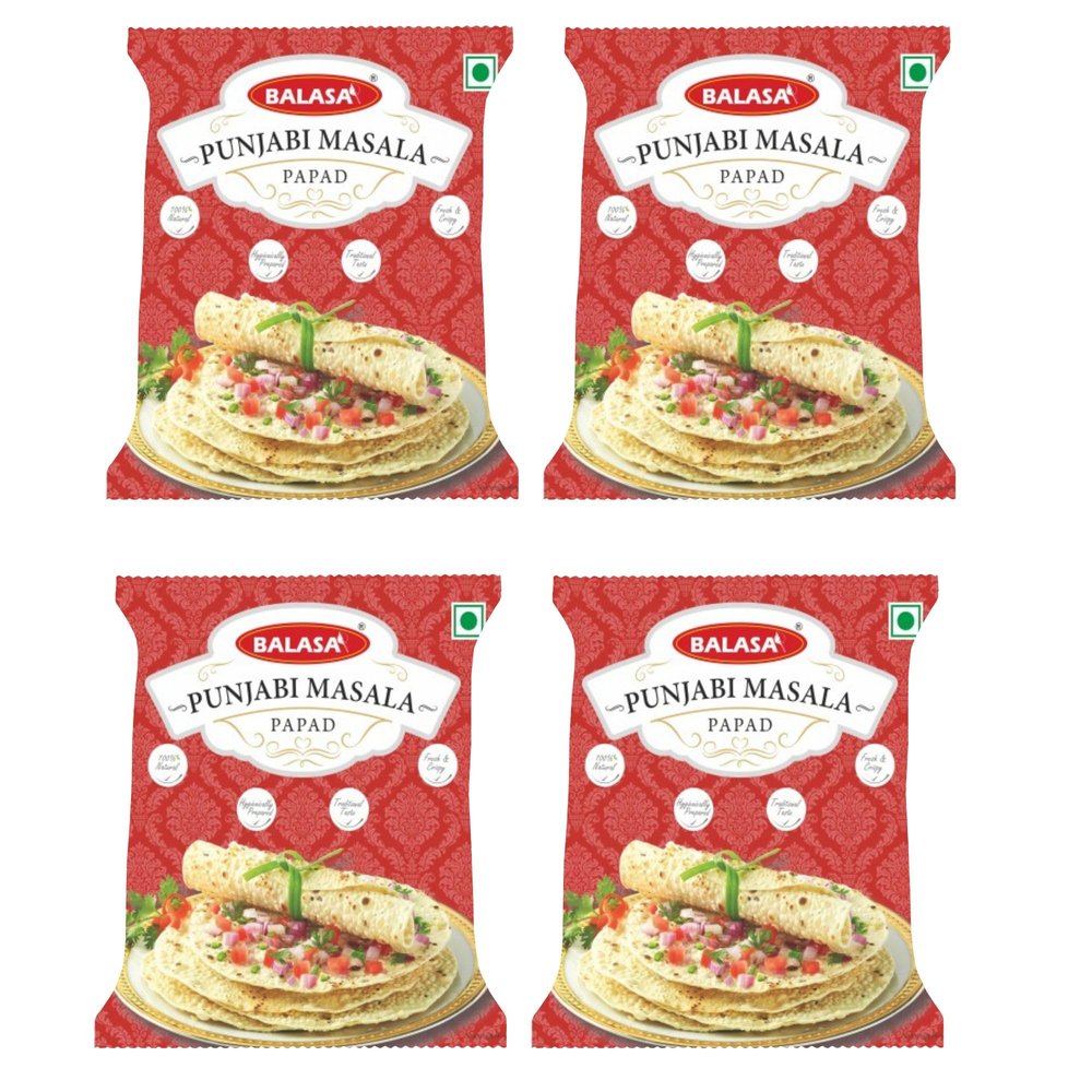 Balasa Premium Punjabi Spicy Masala Papad (200 GMS X 4 Packets) | Premium Punjabi snacks | Spicy Masala Papad | Ready-to-fry masala