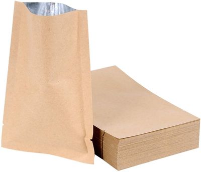 panpack 100 pcs Brown Kraft Paper 3 Side Seal Pouch with Foil Layer Inside 4 x 6 Inches