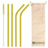 Now Organic Reusable Stainless Steel Drinking Straws Gold Colour Set (Bent and Straight) Including Straw Brush Cleaner and Free Muslin POTLI (Pack of 4) (Golden) view 1
