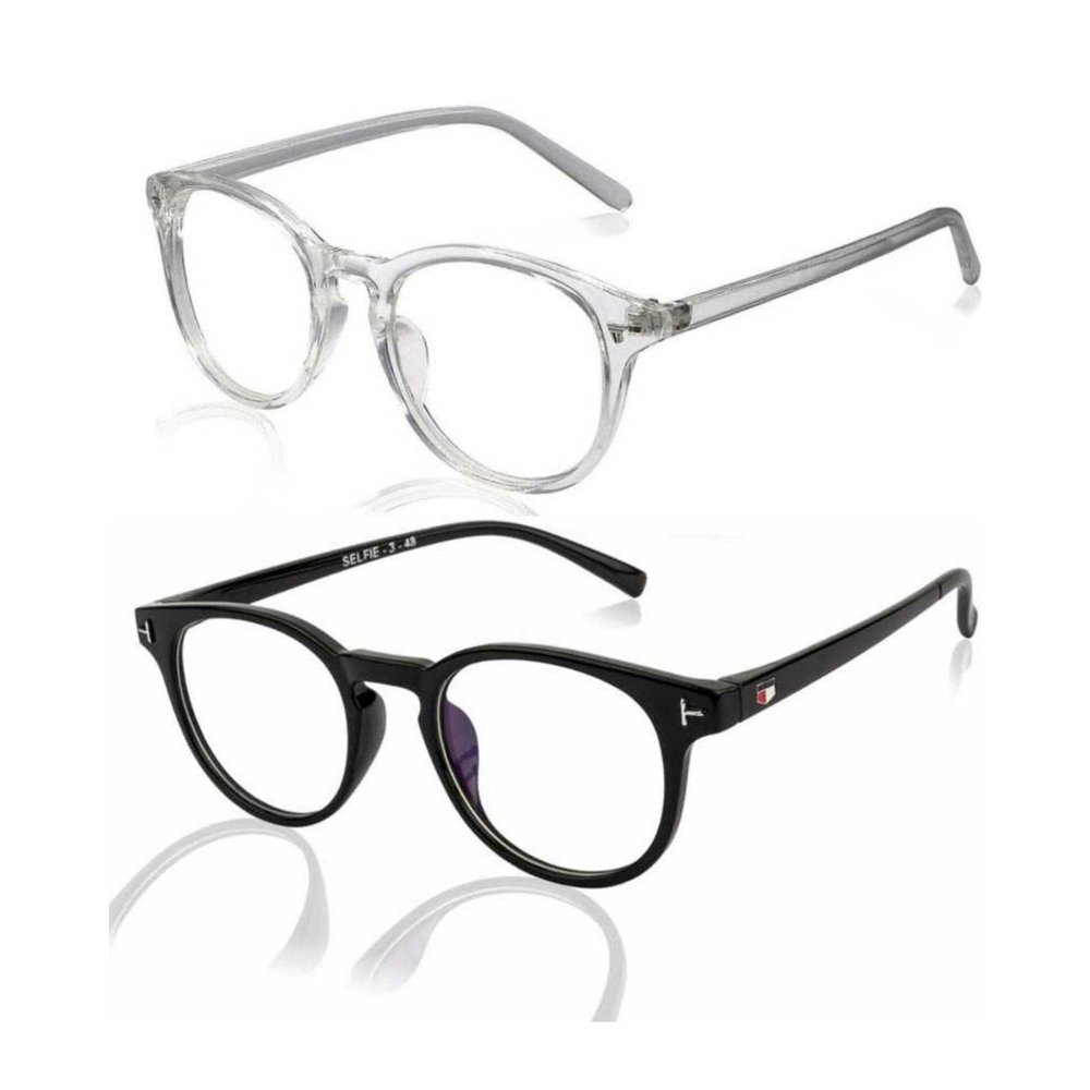4Flaunt UV Protected & Anti Glare Oval Spectacles Optical Frame, Customizable Lens, Helps In Minimizing Digital Headache, Better Sleeping For Men & Women (Transparent & Black)