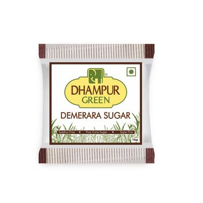 Dhampurgreen Demerara Brown Sugar Sachets,1Kg (1 X 200Pcs X 5G) | Sugar Sachets For Tea Coffee | Demerara Golden Brown Sugarcane | Source Of Minerals | Healthier Substitute For White Sugar