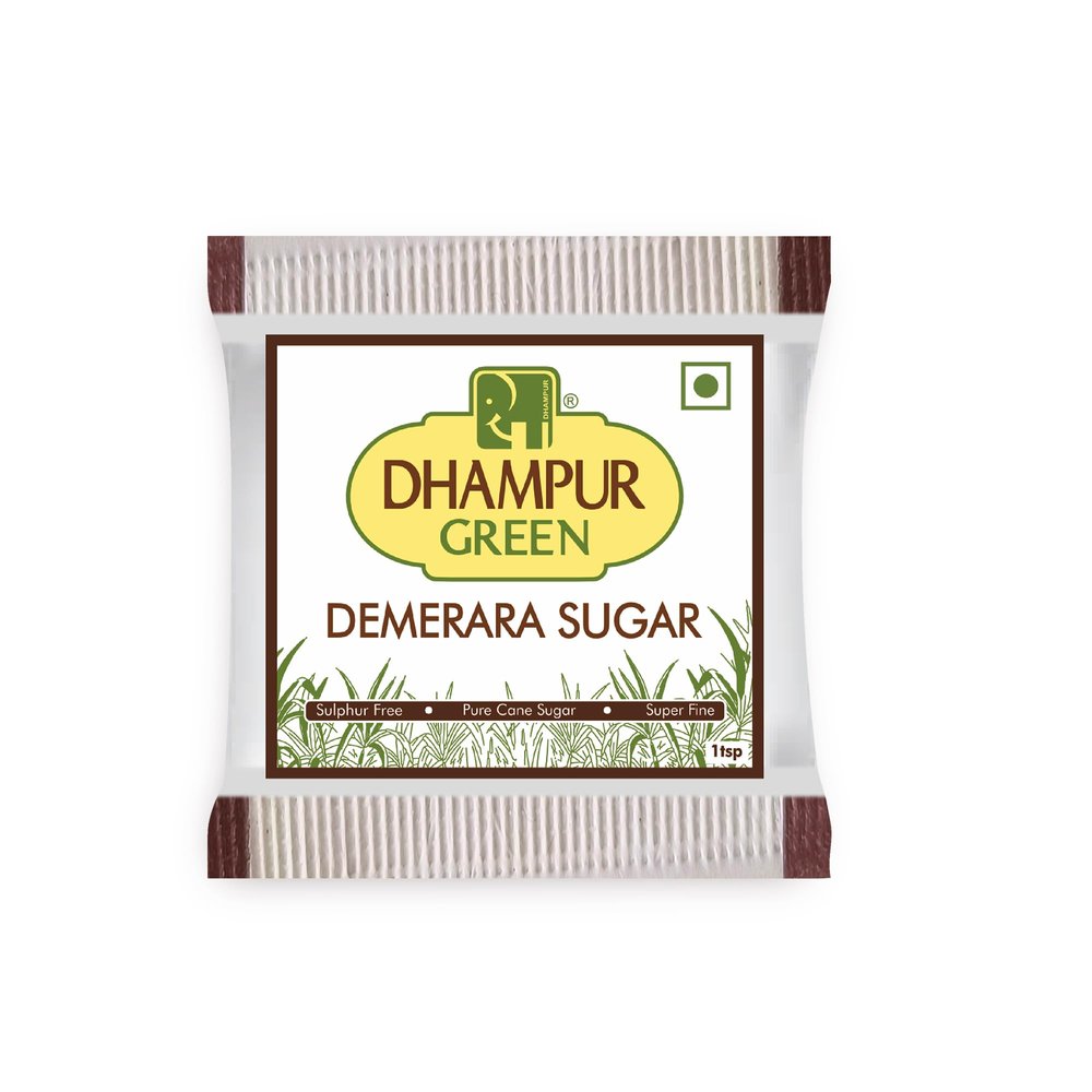 Dhampurgreen Demerara Brown Sugar Sachets,1Kg (1 X 200Pcs X 5G) | Sugar Sachets For Tea Coffee | Demerara Golden Brown Sugarcane | Source Of Minerals | Healthier Substitute For White Sugar