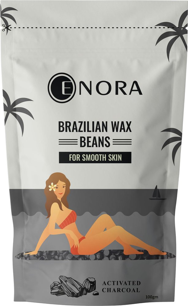 ENORA Brazilian Stripless Wax Beans for Women (100g) | With Wooden Spatula | Natural | For Face, Chin, Hairline, Bikini Area & Full Body Hair Removal (100 Gram, Activated Charcoal)