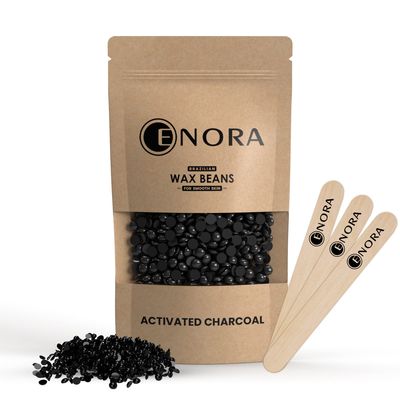 ENORA Brazilian Stripless Wax Beans for Women (800g) | With Wooden Spatula | Natural | For Face, Chin, Hairline, Bikini Area & Full Body Hair Removal (800 Gram, Activated Charcoal)