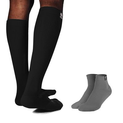 KUE Graduated Compression Socks For Women & Men|Daily Use, Running & Sports, Improved Blood Circulation & Pain Relief, Premium Fabric|Ankle & Knee Length|Pack of 2|Black - L/XL (L/XL BlackBlue)