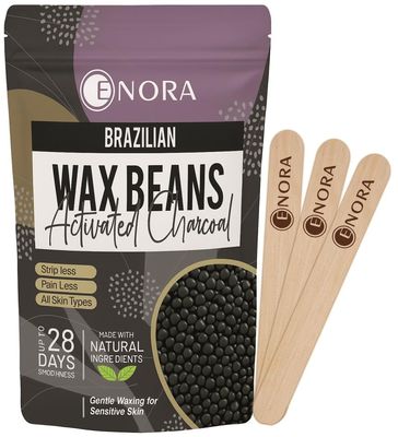 ENORA Brazilian Stripless Wax Beans for Women (400g) | With Wooden Spatula | Natural | For Face, Chin, Hairline, Bikini Area & Full Body Hair Removal (400 Gram, Activated Charcoal)