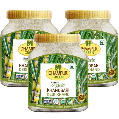 Dhampure Speciality Organic Desi Khand Khandsari Sugar, 2.4Kg (800G X 3 Units) | Organic Unrefined Raw Cane Sugar | No Chemicals Preservatives | Sulphurless