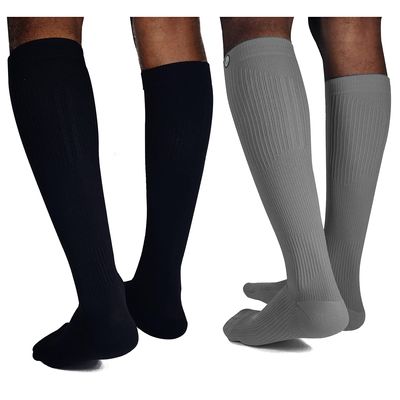KUE Graduated Compression Socks For Women & Men 18-21 mmHg |Everyday Summer Socks - Running & Fitness Improved Blood Circulation, Pain Relief |Knee Length(Combo Pack Of 2 - Black & Grey; Size - S/M)