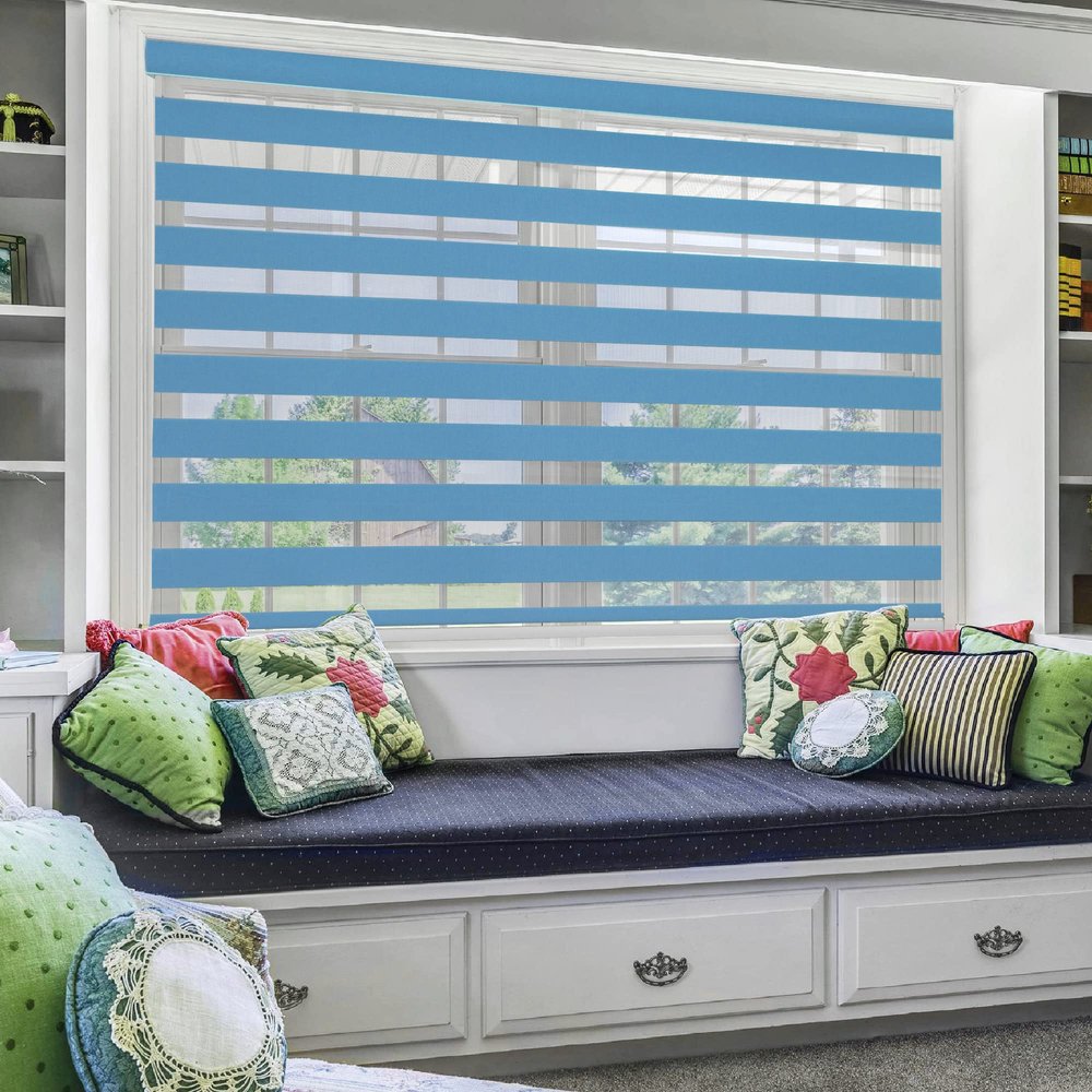 Zebra Blind for Windows Dual Layer Zebra Roller Shades Light Filtering Sheer Window Treatments Privacy Light Control for Day and Night, Color Blue, W102XH180CM