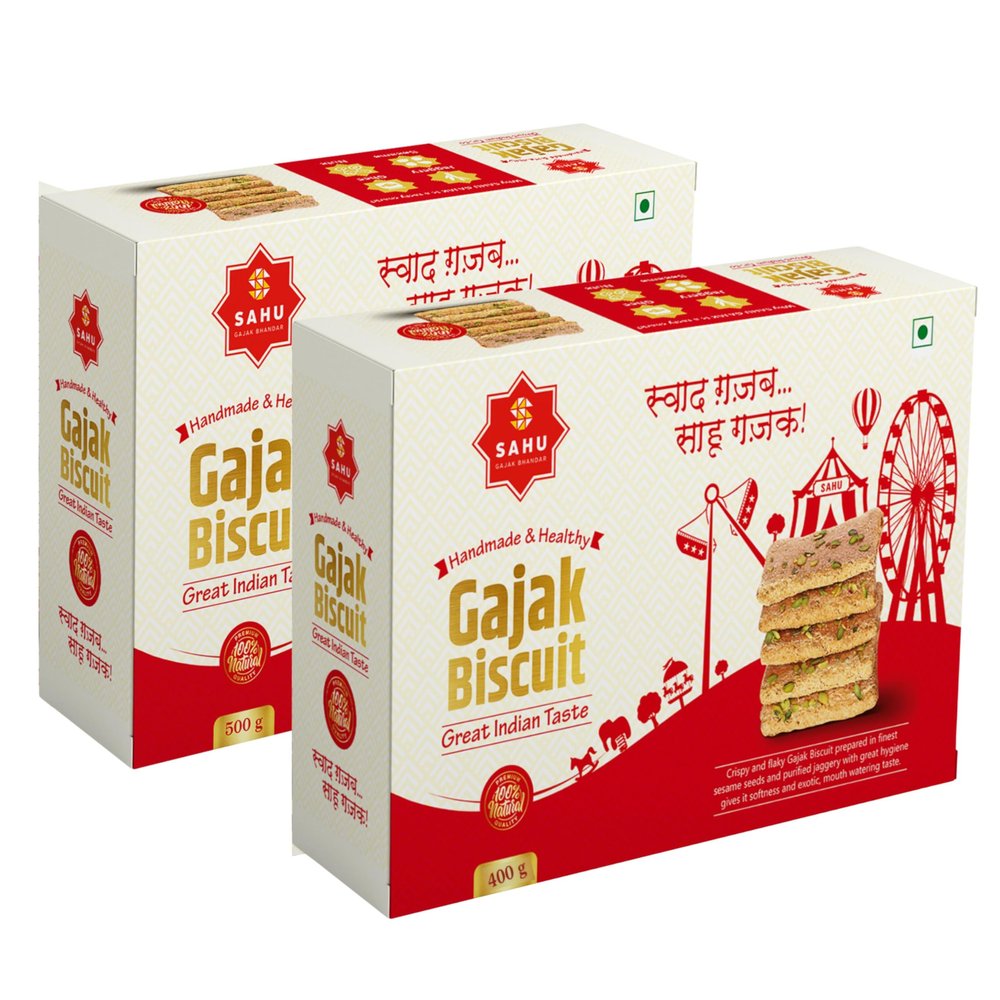 SAHU GAJAK BHANDAR Rajasthani Khasta Gajak 900g | Combo Pack 500g + 400g | Til Gud Gajak | Jaggery Sesame Chikki | Gachak | Gazak | No Preservatives or Liquid Glucose | Made with Cow Ghee
