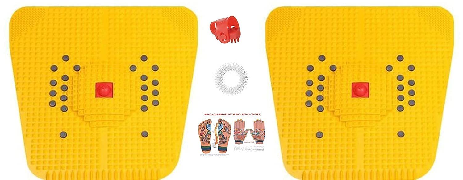 ACS Acupressure Foot Mat set of 2 With Magnets For Stress And Pain Relief with thumb pad Chart ring home Gym & Fitness Kit Power Relief Plastic Mat massager