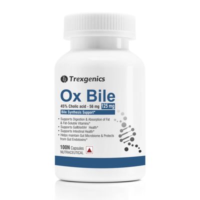 Trexgenics BILE EXTRACT 125 mg 45% CHOLIC ACID Bile Synthesis Support (100 Capsules) (Pack of 1).