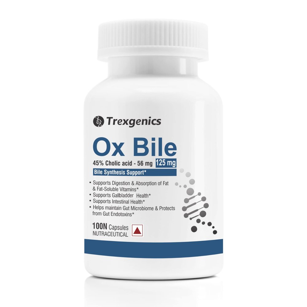 Trexgenics BILE EXTRACT 125 mg 45% CHOLIC ACID Bile Synthesis Support (100 Capsules) (Pack of 1).