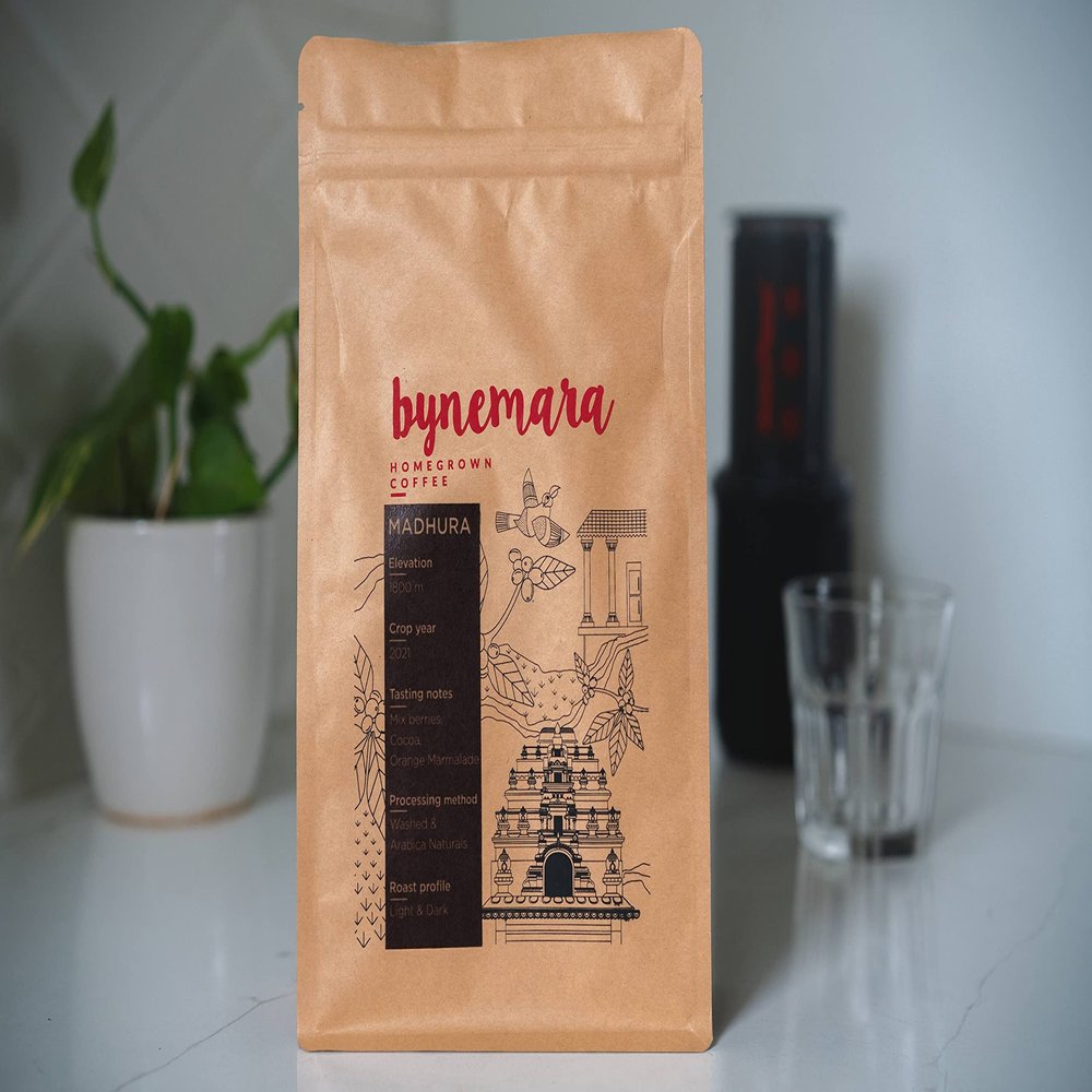 Bynemra Madhura | Single Estate Home Grown Coffee | Light & Dark Roast - Notes of Mix berries, Cocoa and Orange Marmalade | Speciality Blend of Washed & Arabica natural process | 500 Grams