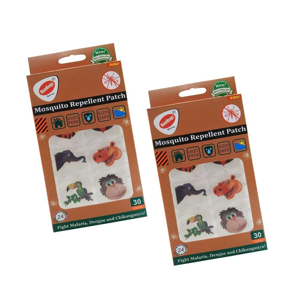 RunBugz Natural Mosquito Repellent New Animal Patches For Babies - 30 Patches - Pack of 2 - Deet-Free - Waterproof -with 12hr. Protection from Dengue, Malaria, Chikunguniya