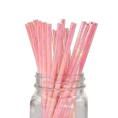 Coral Pink Pearl Paper Straws Bulk 100, Iridescent Pink Paper Straws, Cocktail Iridescent Decorations Disposable Sparkle Straws for Pink Party Birthday Wedding in Bright Rainbow
