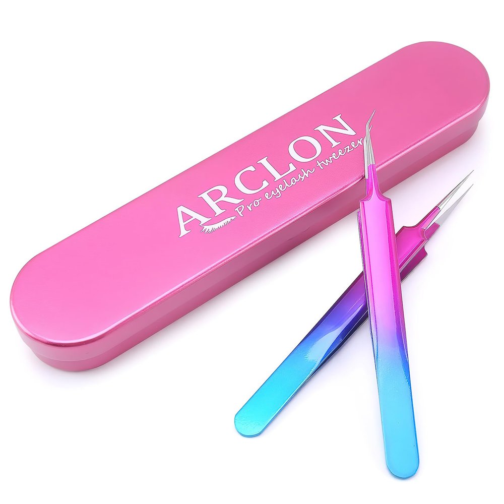 Arclon Isolation Lash Tweezers for Volume Eyelash Extension,Professional Precision Stainless Steel Las Purple 6.89inx1.5inx0.79in