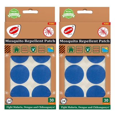 RunBugz Mosquito Repellent Patches For Kids - 30 Patches Blue - Pack of 2 - Deet-Free - Waterproof - Natural with 12hr. Protection from Dengue, Malaria, Chikunguniya