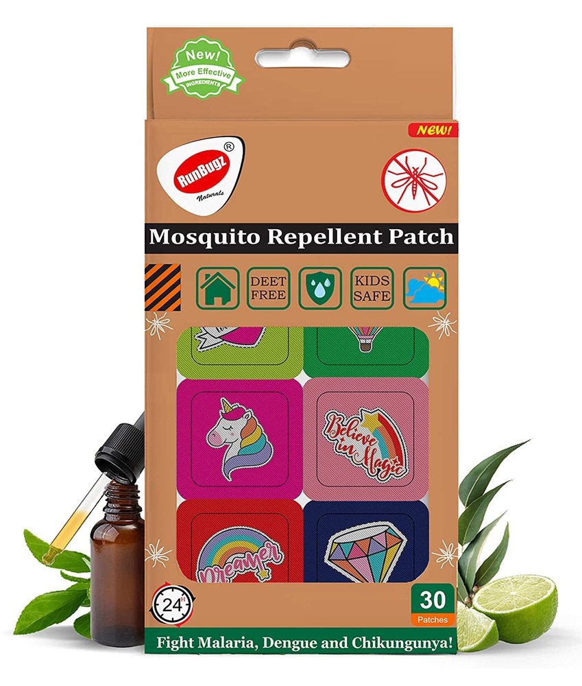 RunBugz 100% All Natural Mosquito Repellent Unicorn Patches for Babies with 12hr. Protection | With Citronella, Lemongrass & Eucalyptus Oil Protects from Dengue, Malaria, Chikunguniya (30 Patches)