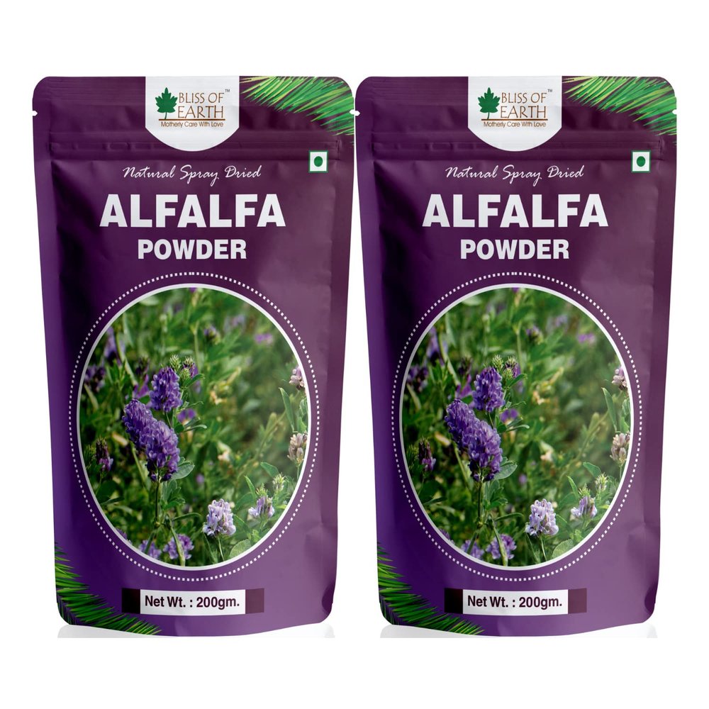 Bliss of Earth ALFALFA Powder Natural Spray Dried is Power House of Vitamin and Minerals 200gm Pack of 2