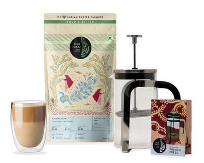 BBlue Tokai Coffee Roasters Starter Kit | Vienna Dark Roast | French Press Grind 250g | French Press 600ml | Bold & Rich Brew | Perfect Combo | Specialty Coffee | Freshly Roasted