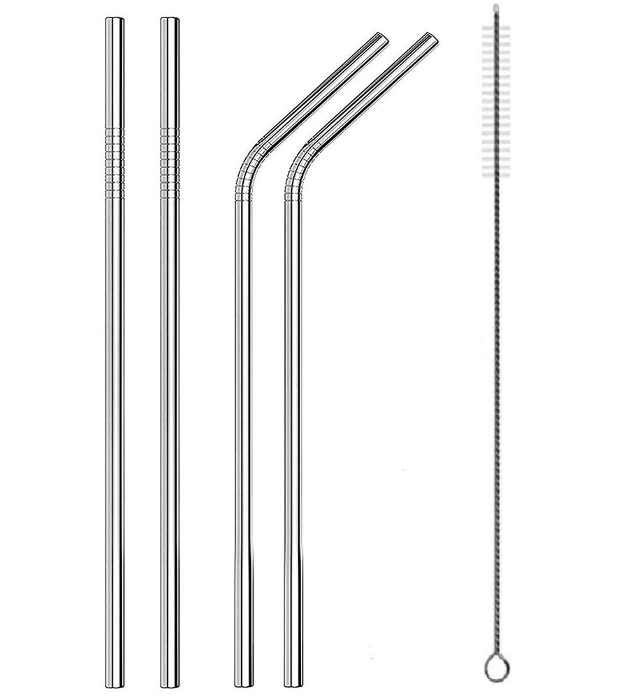 Panihari Set of 5 Stainless Steel Straws Ultra Long 8.5'' Drinking Metal Straws for 20 30 oz Stainless Tumblers Rumblers Cold Beverage (2 Straight + 2 Bent + 1 Brushes)