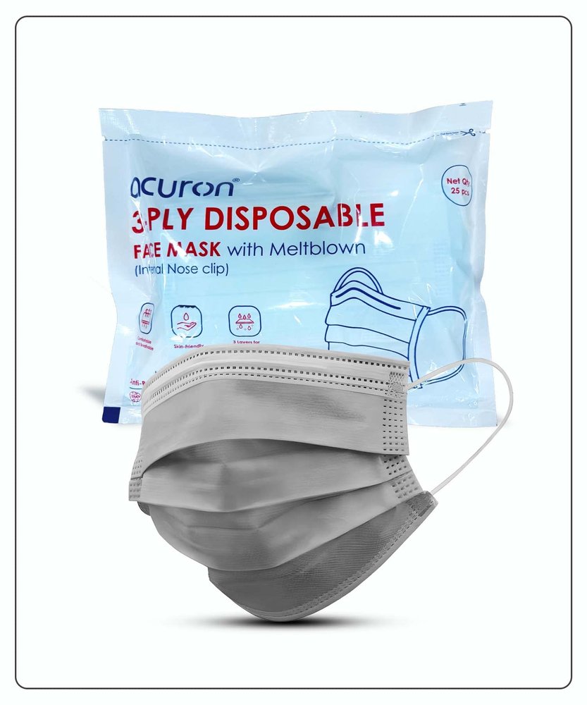 Acuron 3 Ply Ear Loop Style Surgical Face Masks With Built-in Nose Pin | ISO & CE Certified Soft Non-Woven Meltblown Layer Fabric Unisex Surgical Masks (Grey, Pack of 100) 25pc Pack X 4 Packs
