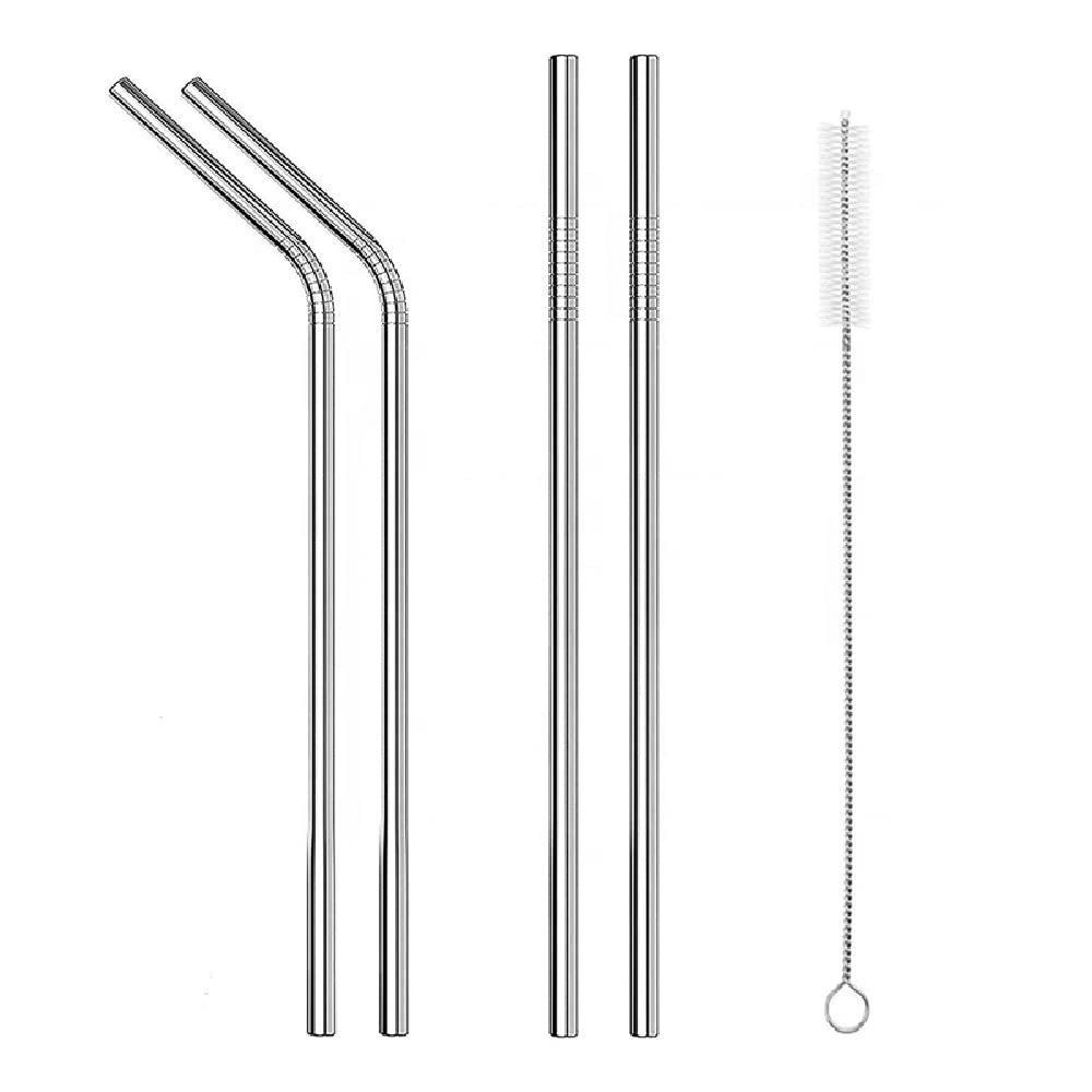 N M Z Stainless Steel Drinking Straws+Brush Medium, SilverColor,2 Straight + 2 Bent + 1 Brush