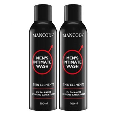 Mancode Intimate Wash For Men - Pack of 2 x 100ml with Tea Tree Essential Oil Ayurvedic & Natural Personal Intimate Hygiene Prevents Itching Irritation & Dryness Caused By Sweating Ball Wash for Men.