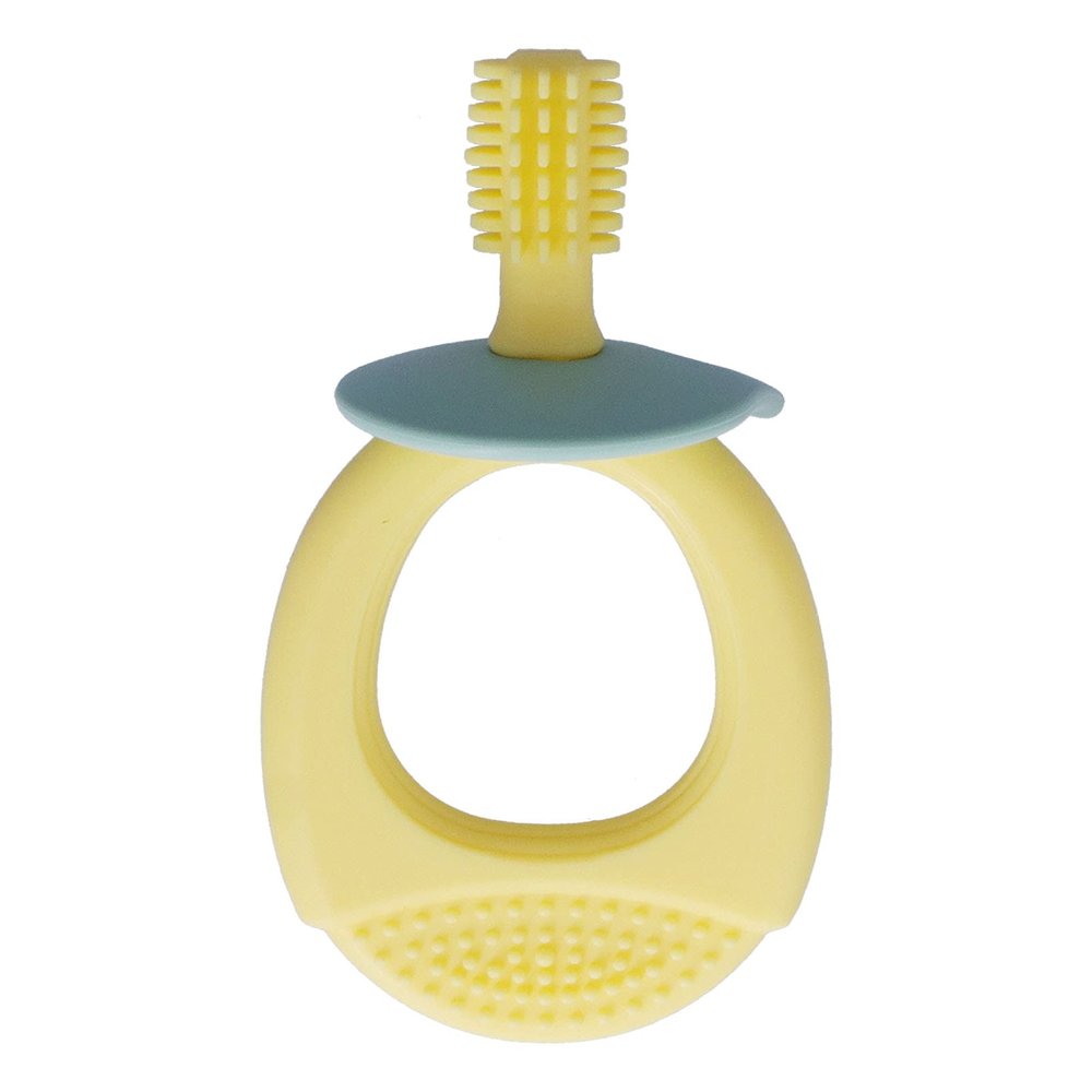 Baby Safety Toothbrush, Soft Silicone 360 Brush Hair Infant Training Toothbrush Detachable with Storage Box for Daily Use(Yellow)