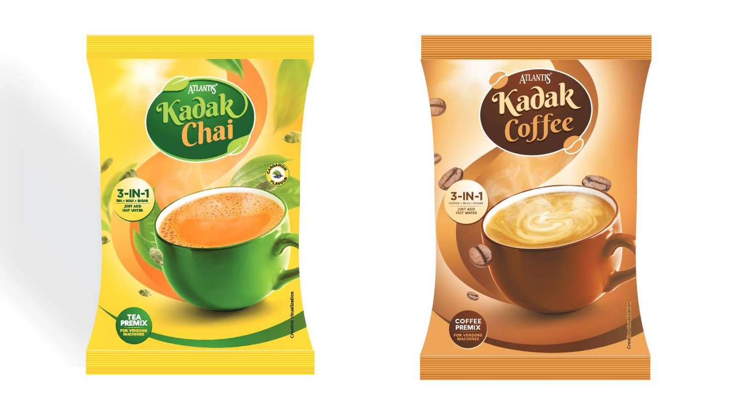Atlantis 3 in 1 Instant Kadak Cardamom Tea and Coffee Premix Powder Combo (Contains Tea, Coffee, Milk and Sugar) 1 Kg each for Vending Machines/Manual Use