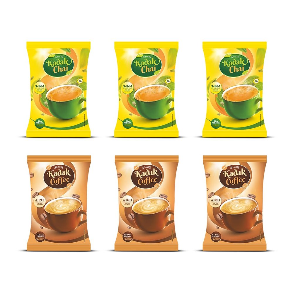 Atlantis 3 in 1 Instant Kadak Cardamom Tea and Coffee Premix Dry Powder Combo (Contains Tea, Coffee, Milk and Sugar) 3 Kg each for Vending Machines| Manual Use