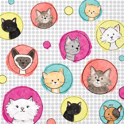 Boston International IHR 3-Ply Paper Napkins, 20-Count Cocktail Size, Art Pop Cats