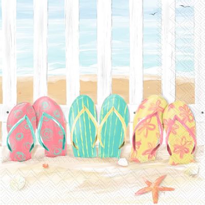 Boston International IHR 3-Ply Paper Napkins, 20-Count Lunch Size, Sandy Flip Flops