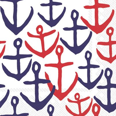Boston International IHR 3-Ply Paper Napkins, 20-Count Cocktail Size, Anchors
