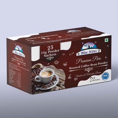 BLUEKITES Premium Pure Rosted Coffee Bean Powder, Instant Coffee Powder with Arabica Beans and Robusta Beans (25 sachets, 14g)